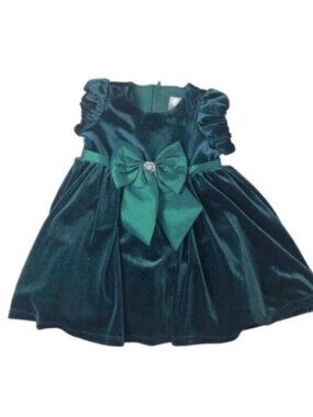 Rare Editions Baby Girl Green Velveteen Fancy Dressy Party Dress 18 Months